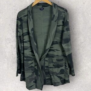 Splendid Camouflage Loungewear Waffle Knit Open Cardigan Green Sz Large Bohemian